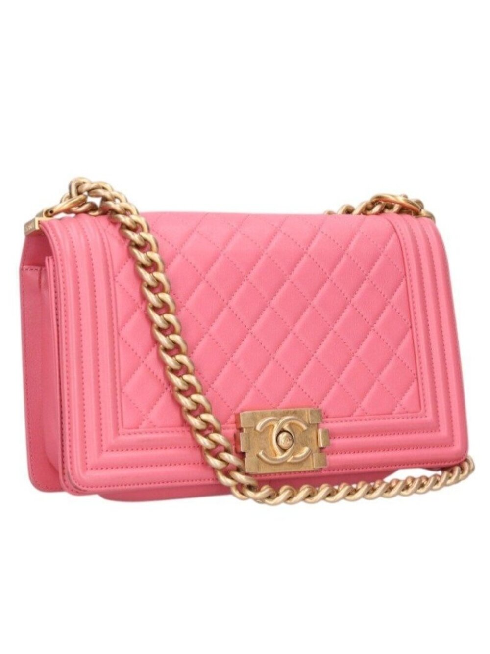 Chanel Boy 25 Lambskin Chain Shoulder Bag Pink